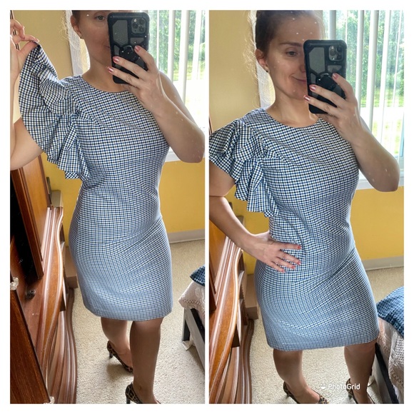 Banana Republic one shoulder plaid  patter dress - Picture 1 of 15